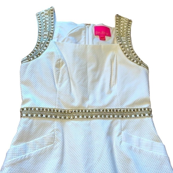 Lilly Pulitzer Dana Stretch White Shift Dress, Size2 Embroidery/Sequins - Picture 6 of 13